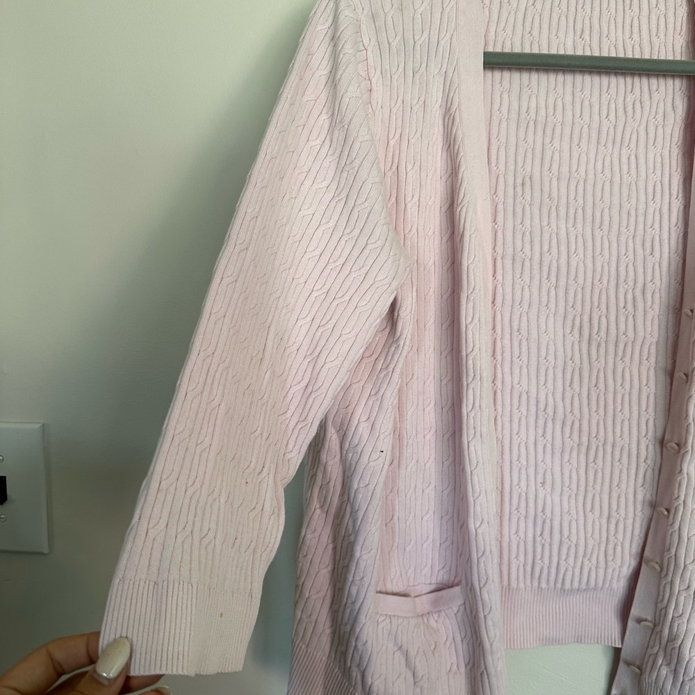 Women’s Pink Cable Knit Button Front Cardigan Sweater – Fits Like XL - Picture 4 of 5